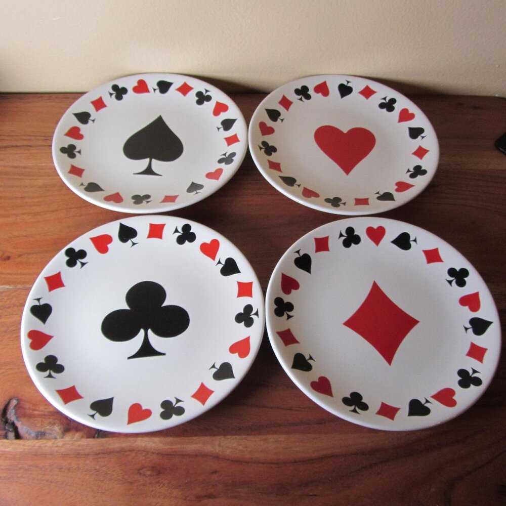Luminarc playing cards appetizer plates UNUSED - set of 4 NWOT (W6306)